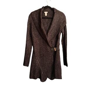 Cache VTG Women's Gray Silver Cardigan Sweater Metallic Blend Buckle Size Medium